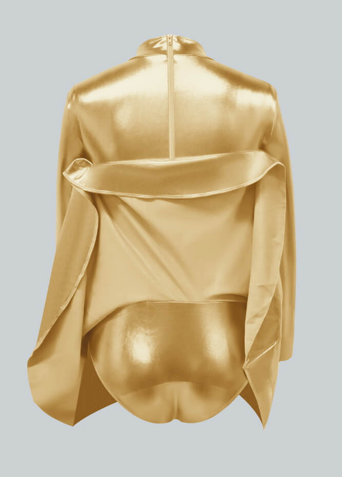 Long Sleeve Turtleneck Shiny Metallic A-Line Flared Dress