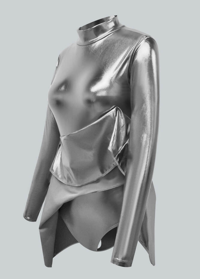 Long Sleeve Turtleneck Shiny Metallic A-Line Flared Dress