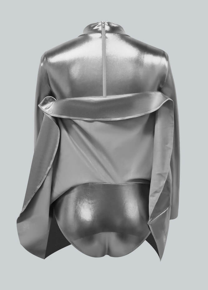 Long Sleeve Turtleneck Shiny Metallic A-Line Flared Dress