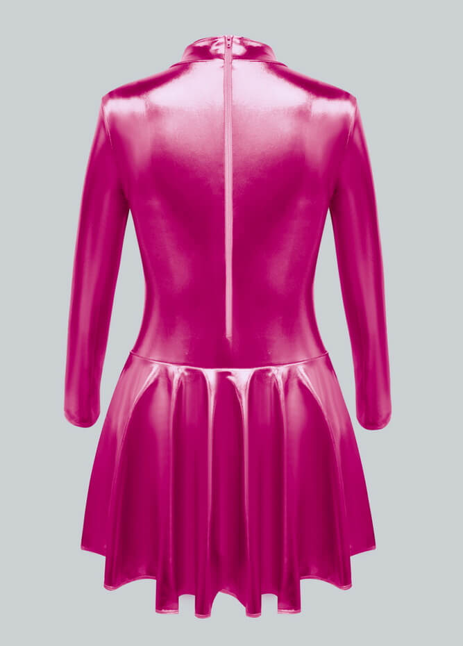 Long Sleeve Turtleneck Shiny Metallic A-Line Flared Dress