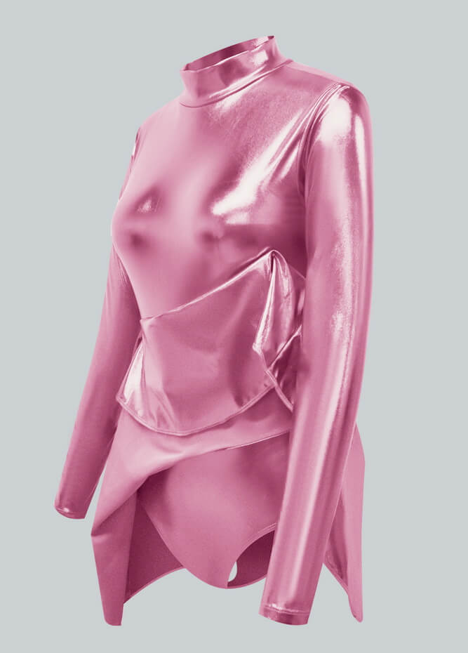 Long Sleeve Turtleneck Shiny Metallic A-Line Flared Dress