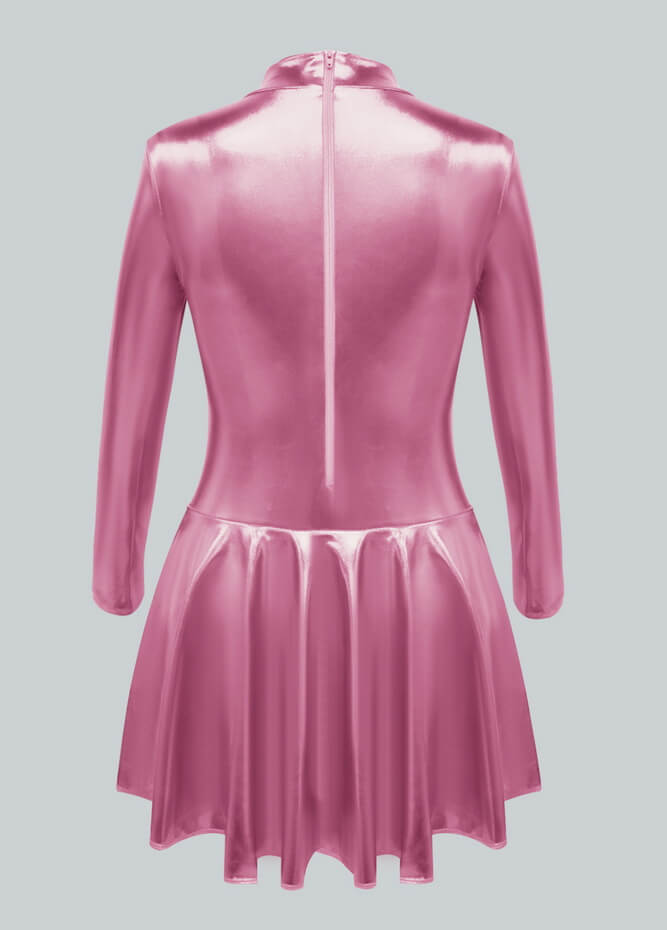 Long Sleeve Turtleneck Shiny Metallic A-Line Flared Dress
