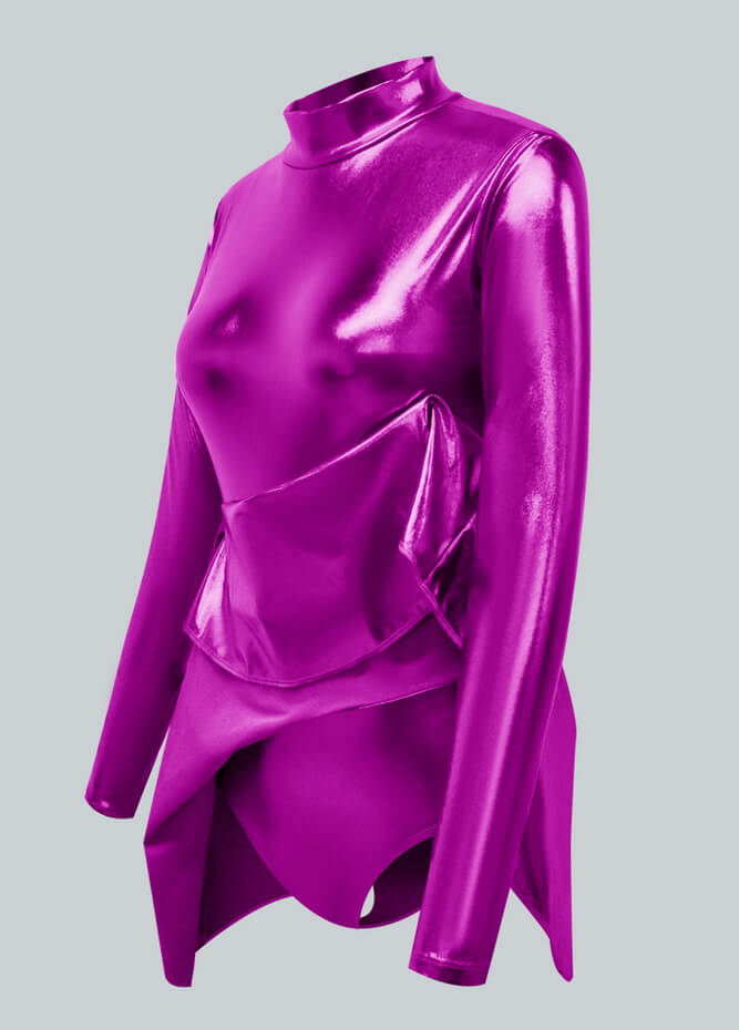 Long Sleeve Turtleneck Shiny Metallic A-Line Flared Dress