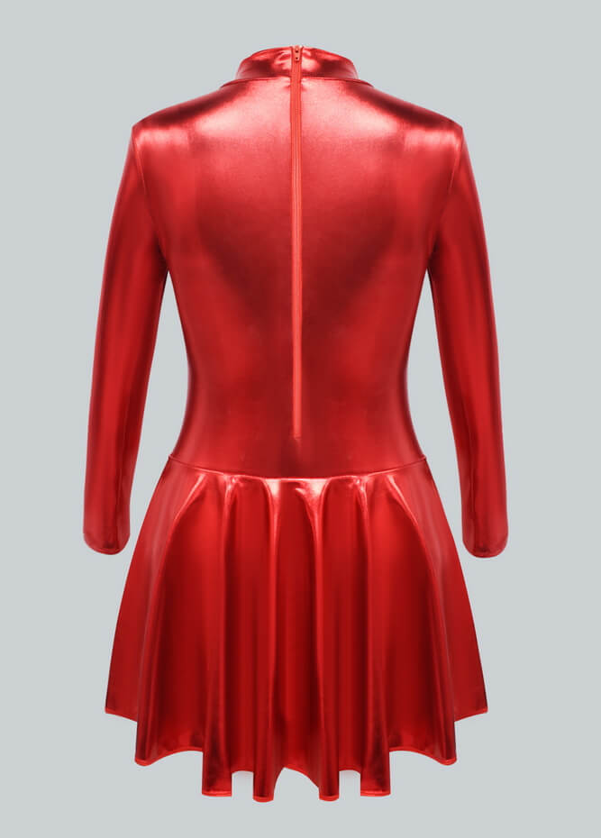 Long Sleeve Turtleneck Shiny Metallic A-Line Flared Dress