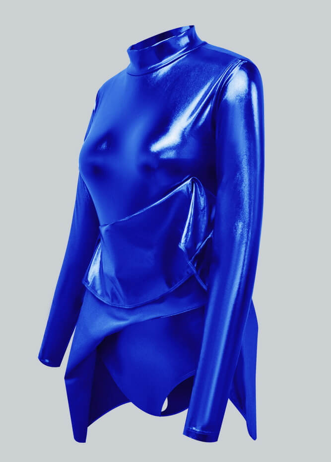 Long Sleeve Turtleneck Shiny Metallic A-Line Flared Dress
