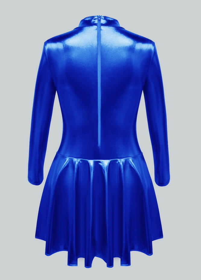 Long Sleeve Turtleneck Shiny Metallic A-Line Flared Dress
