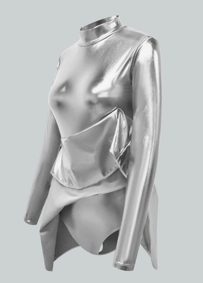 Long Sleeve Turtleneck Shiny Metallic A-Line Flared Dress