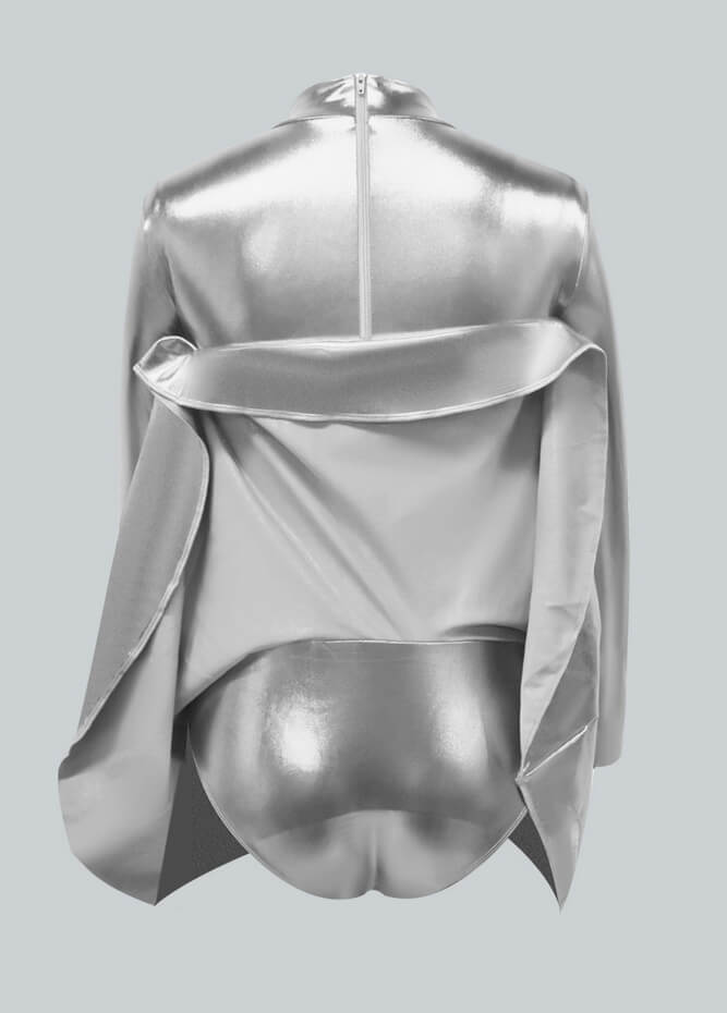 Long Sleeve Turtleneck Shiny Metallic A-Line Flared Dress