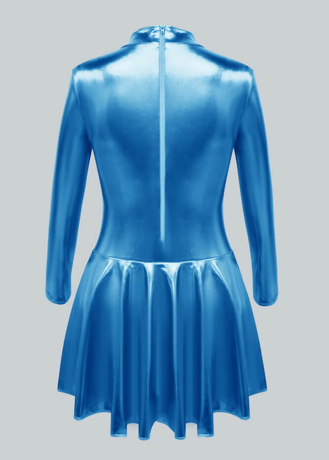 Long Sleeve Turtleneck Shiny Metallic A-Line Flared Dress