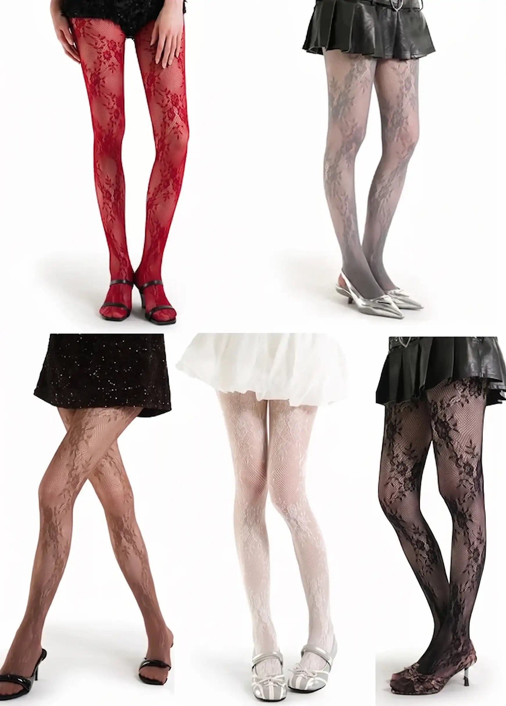 5 Pairs French Retro Floral Lace Tights | Sexy Sheer Fishnet Stockings