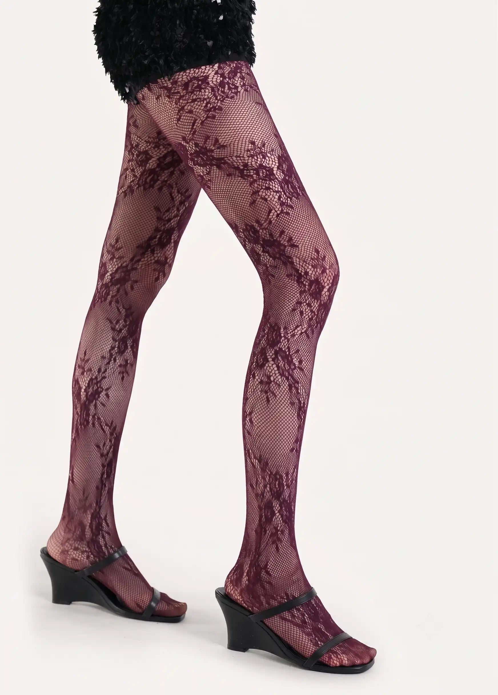 2PCS French Vintage Patterned Lace Tights | Sexy Hollow Out Fishnet Pantyhose