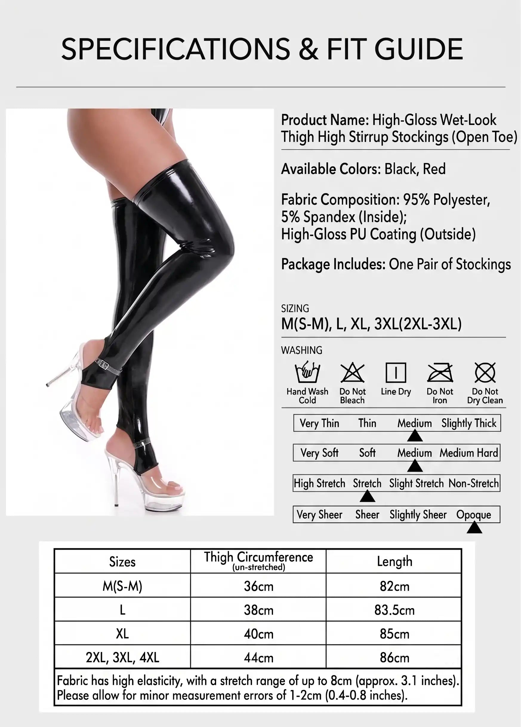 Speerise Shiny Patent Leather Thigh High Stockings Open Toe Wet Look Clubwear Socks for Adults