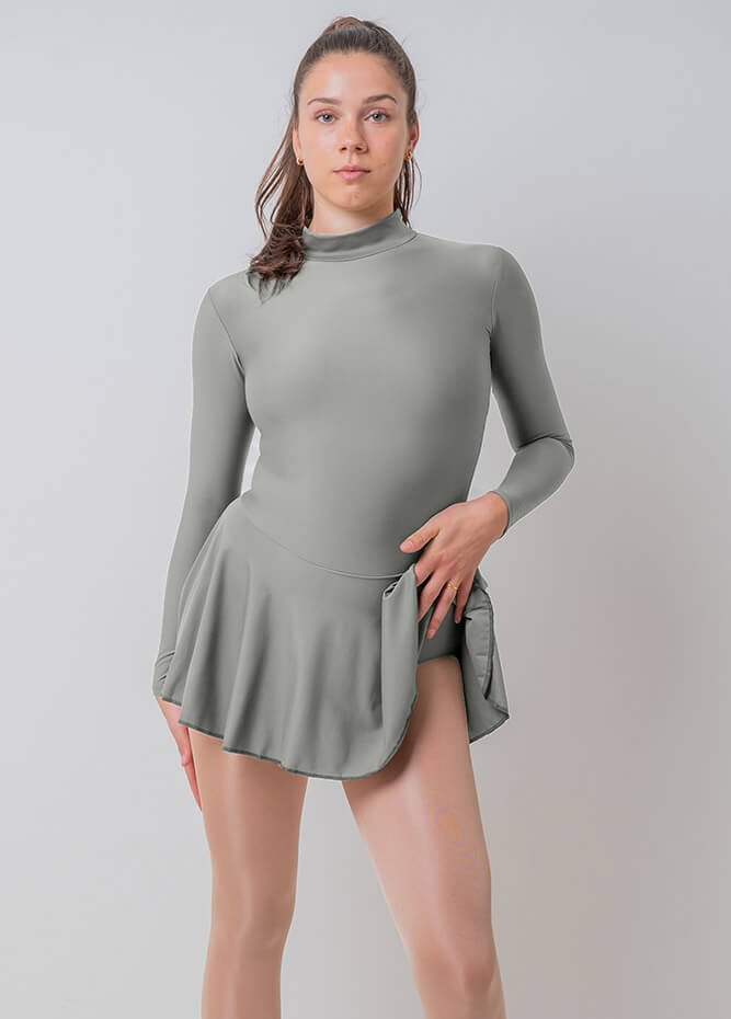 Womens Turtleneck Long Sleeve Dance Leotard with Skirt