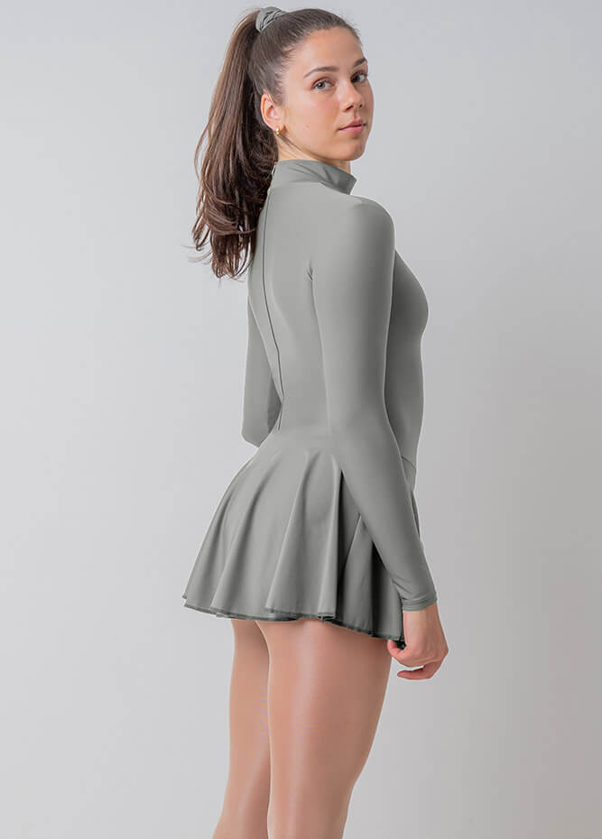 Womens Turtleneck Long Sleeve Dance Leotard with Skirt