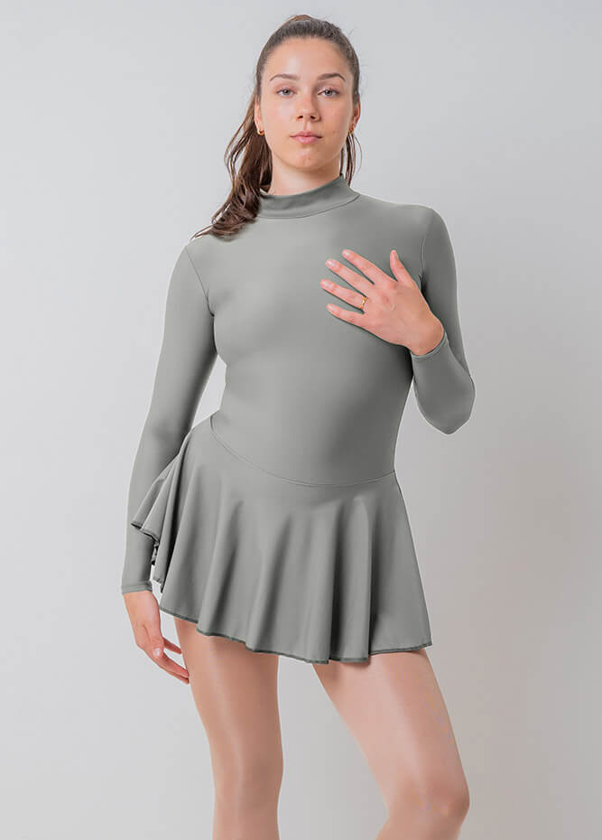 Womens Turtleneck Long Sleeve Dance Leotard with Skirt