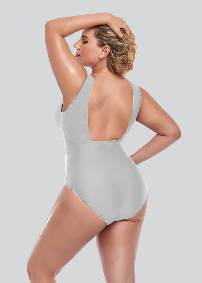 Womens Plus Size Retro V-neck One Piece Swimsuit