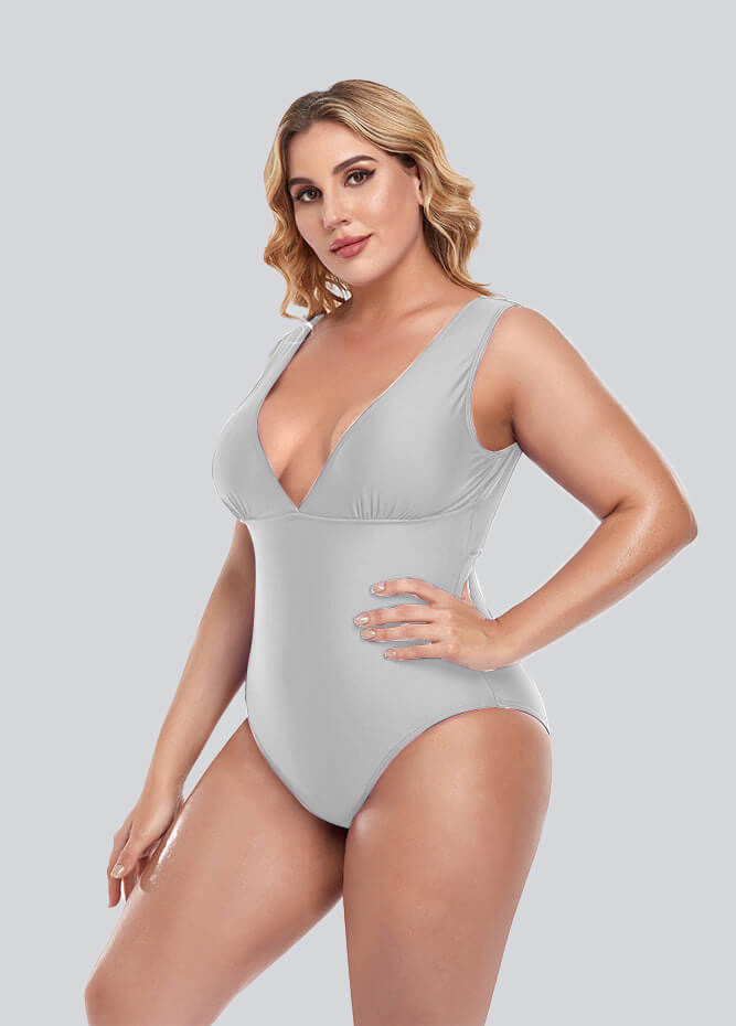 Womens Plus Size Retro V-neck One Piece Swimsuit