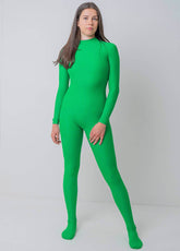 Green Ladies One Piece Footed Full Bodysuit Unitard