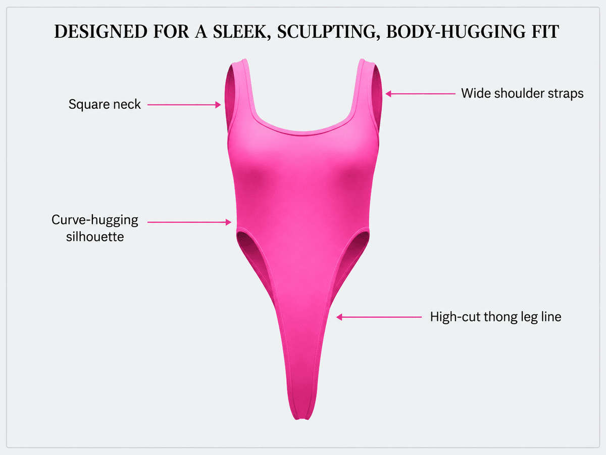 Womens Sexy High Cut Thong Square Neck Leotard fit details