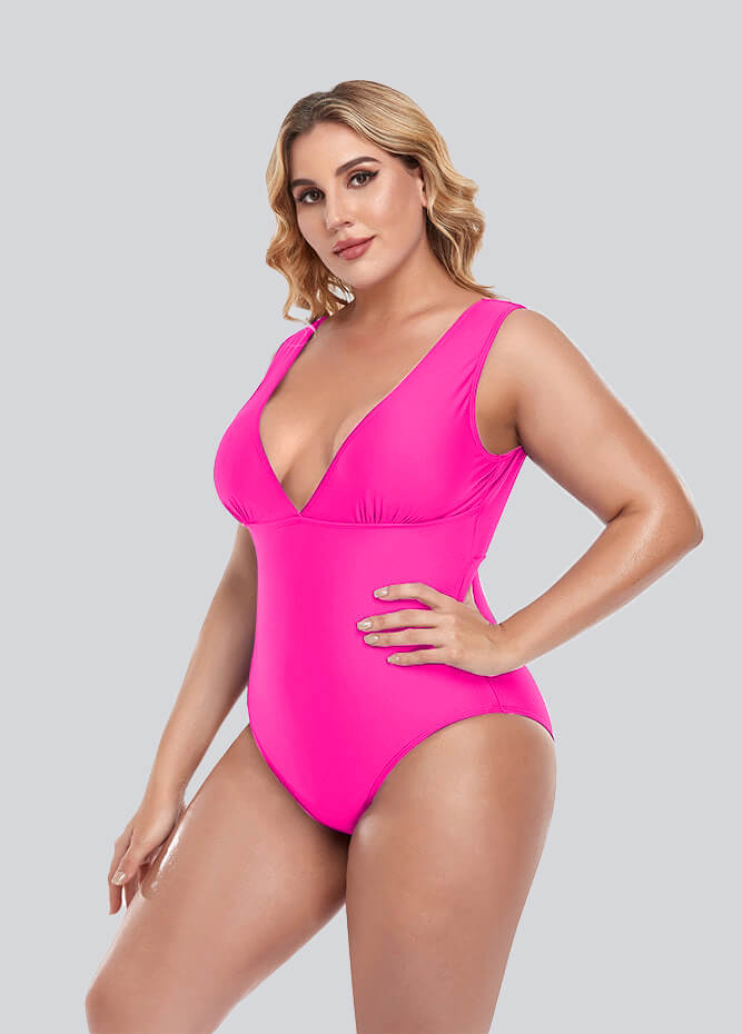 Womens Plus Size Retro V-neck One Piece Swimsuit