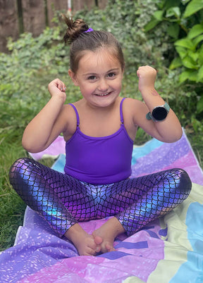 Kids Shiny Metallic Mermaid Fish Scale Leggings