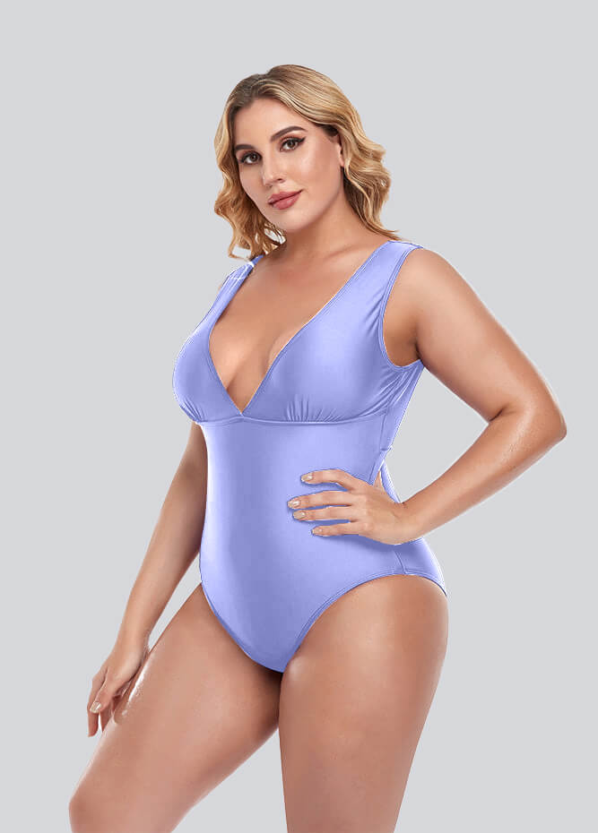 Womens Plus Size Retro V-neck One Piece Swimsuit