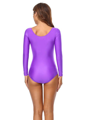 Long Sleeve Scoop Neck Purple Leotard