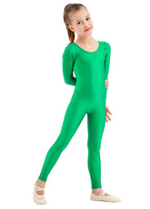 Girls Green Long Sleeve Spandex Unitard