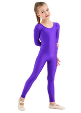 Girls Purple Long Sleeve Spandex Unitard