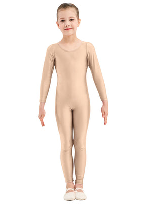 Girls Nude Long Sleeve Spandex Unitard