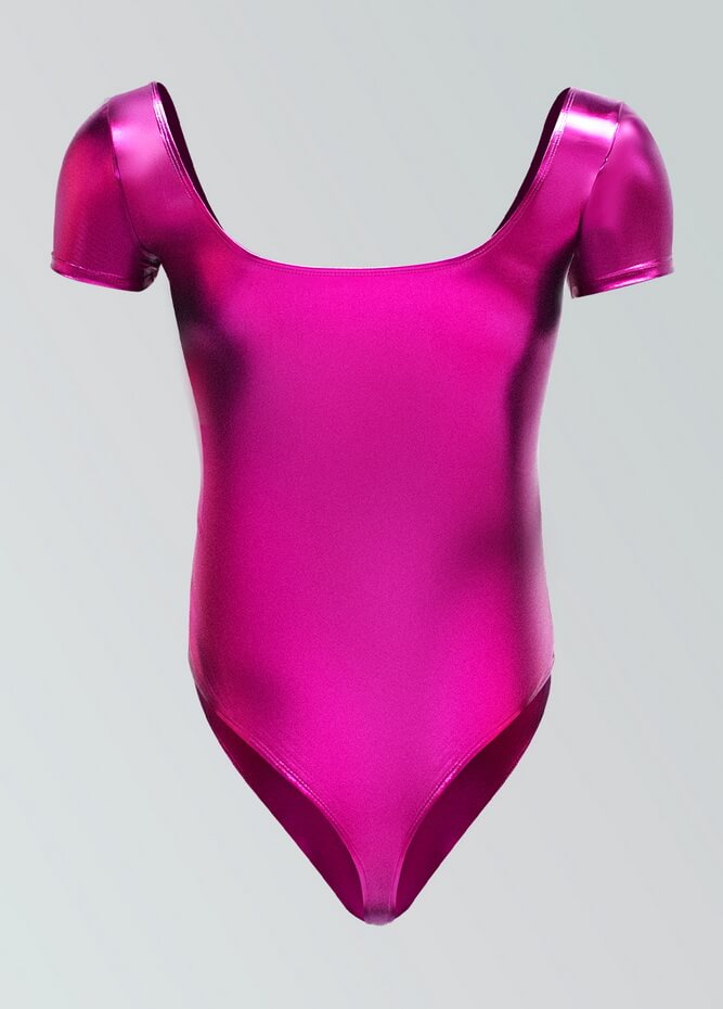 Mens Shiny Metallic Short Sleeve Square Neck Thong Leotard