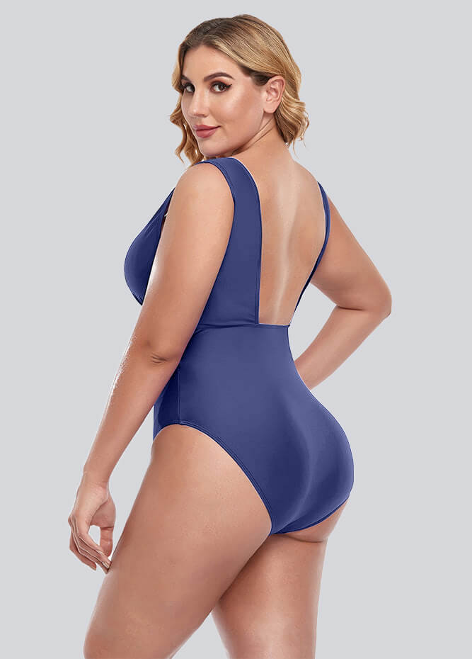 Womens Plus Size Retro V-neck One Piece Swimsuit