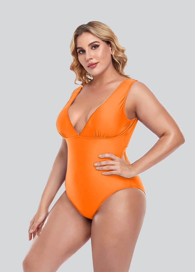 Womens Plus Size Retro V-neck One Piece Swimsuit