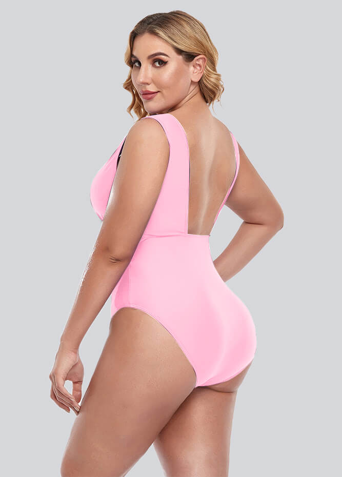 Womens Plus Size Retro V-neck One Piece Swimsuit