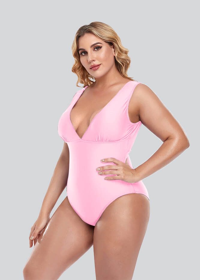 Womens Plus Size Retro V-neck One Piece Swimsuit