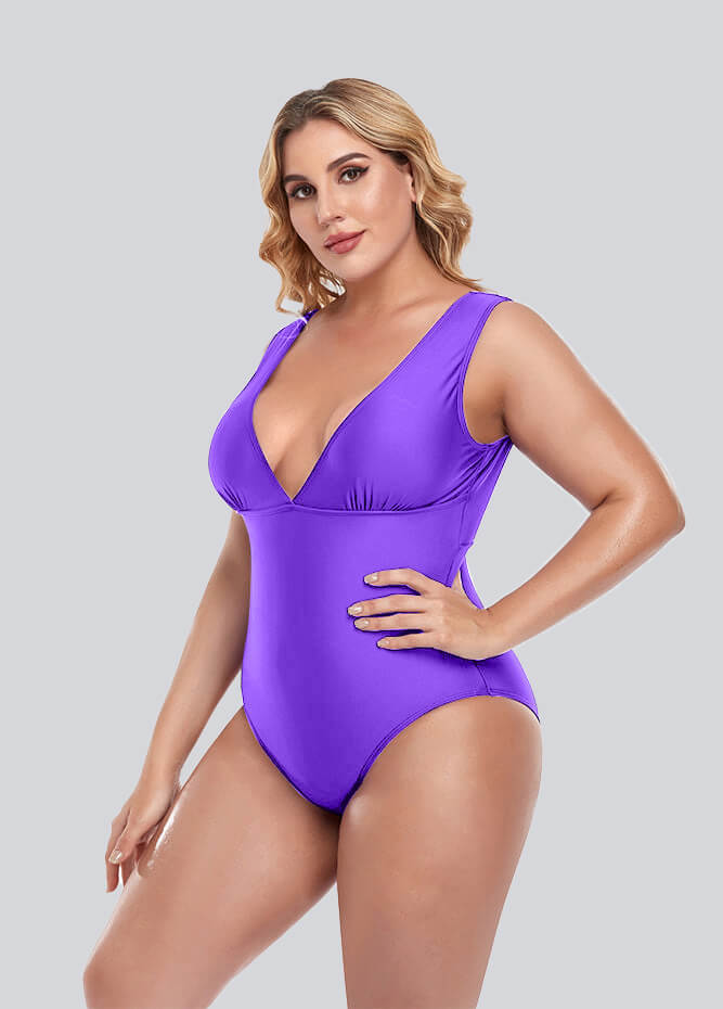 Womens Plus Size Retro V-neck One Piece Swimsuit
