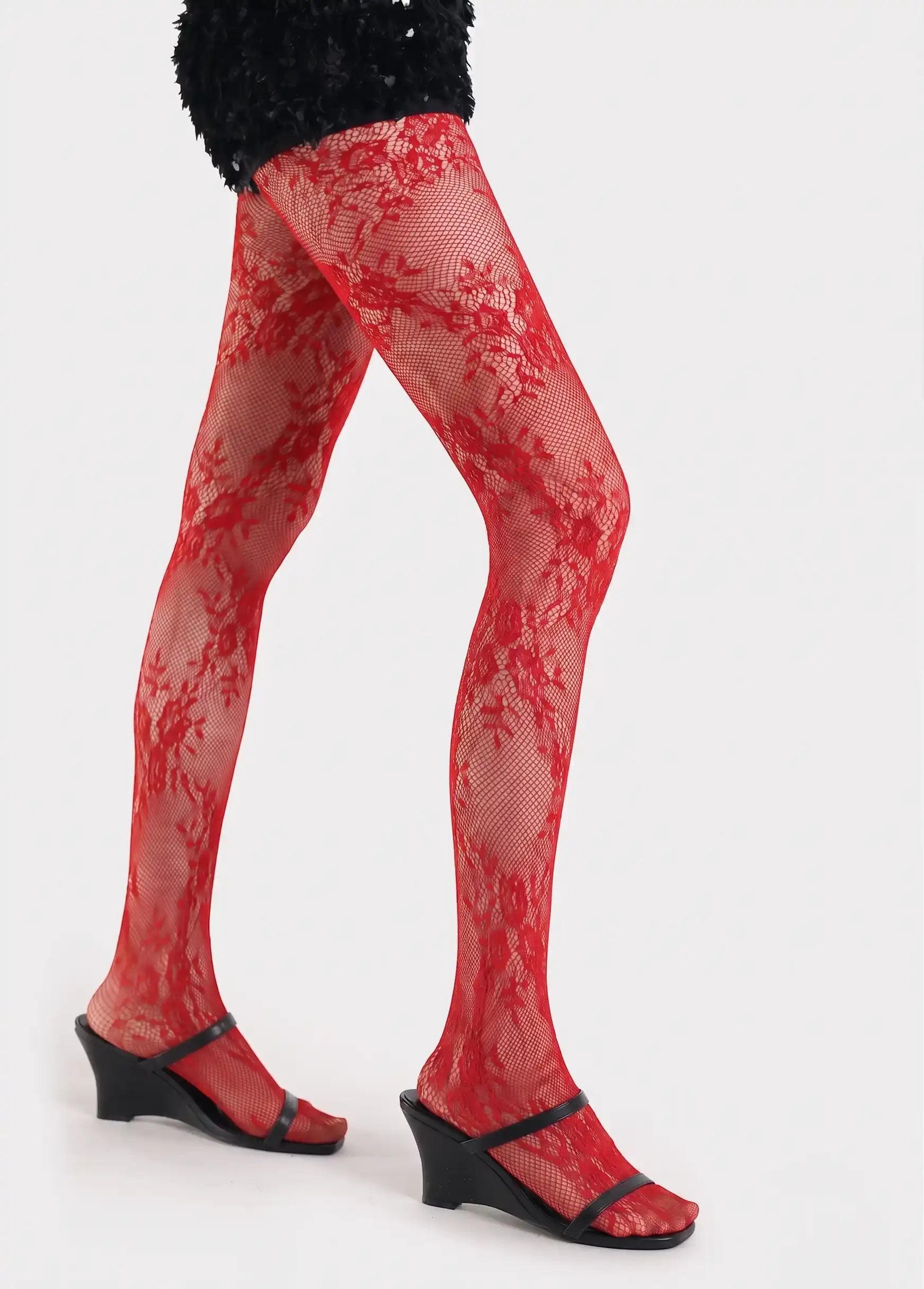 5 Pairs French Retro Floral Lace Tights | Sexy Sheer Fishnet Stockings