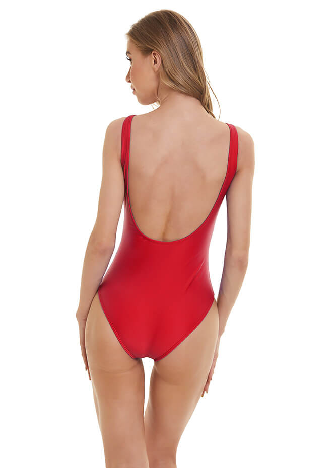 red retro one piece swimsuit