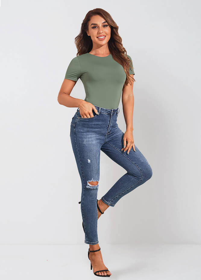 Olive green short sleeve bodysuit