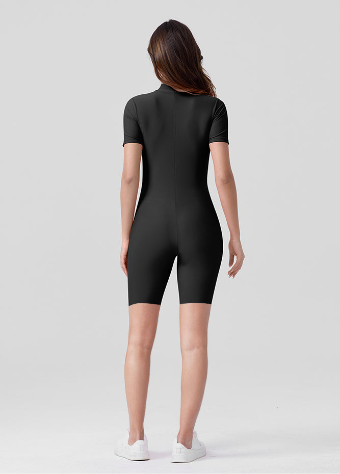 Womens Short Sleeve Zip Front Romper