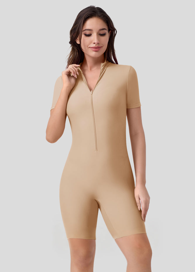 Womens Short Sleeve Zip Front Romper