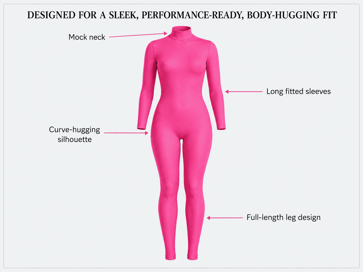 Womens Turtleneck Long Sleeve Unitard fit details
