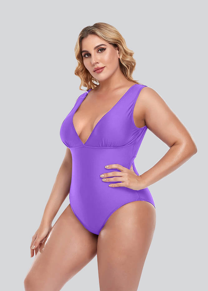 Womens Plus Size Retro V-neck One Piece Swimsuit