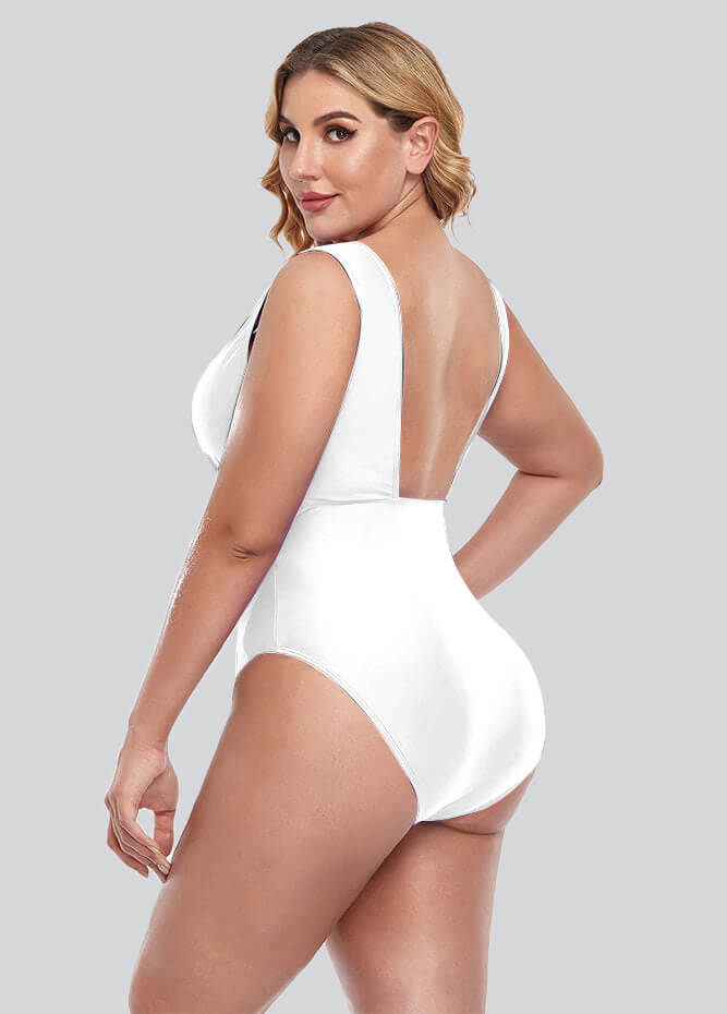 Womens Plus Size Retro V-neck One Piece Swimsuit