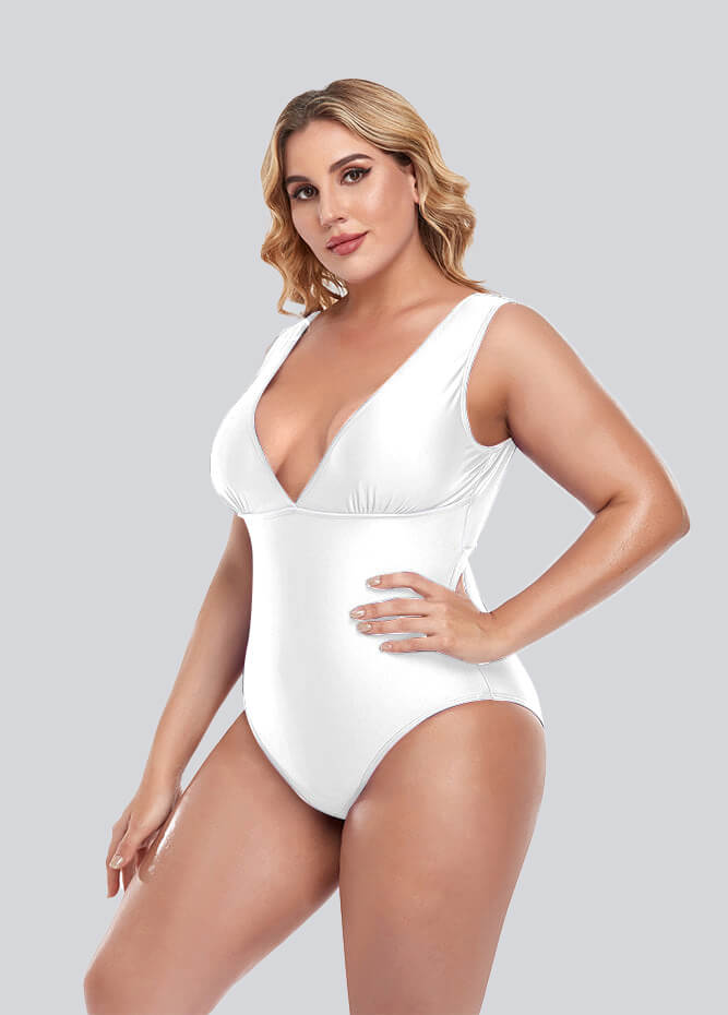 Womens Plus Size Retro V-neck One Piece Swimsuit