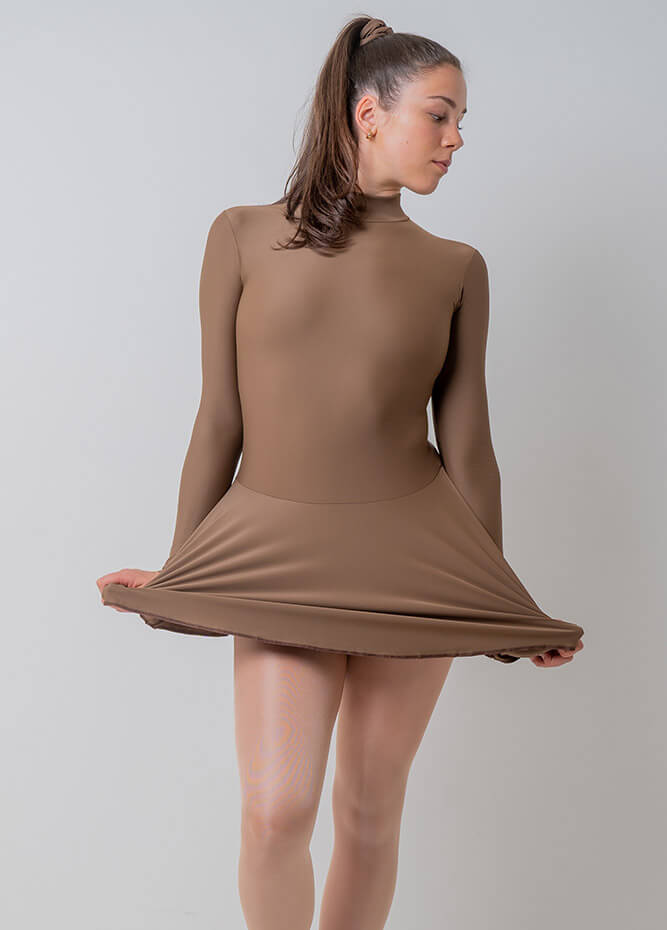 Womens Turtleneck Long Sleeve Dance Leotard with Skirt