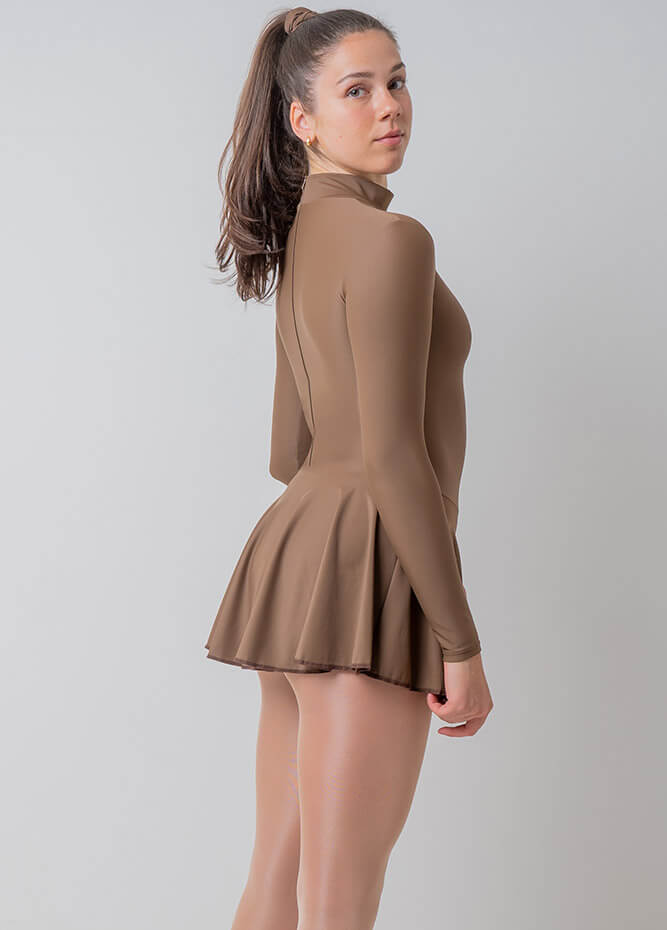 Womens Turtleneck Long Sleeve Dance Leotard with Skirt