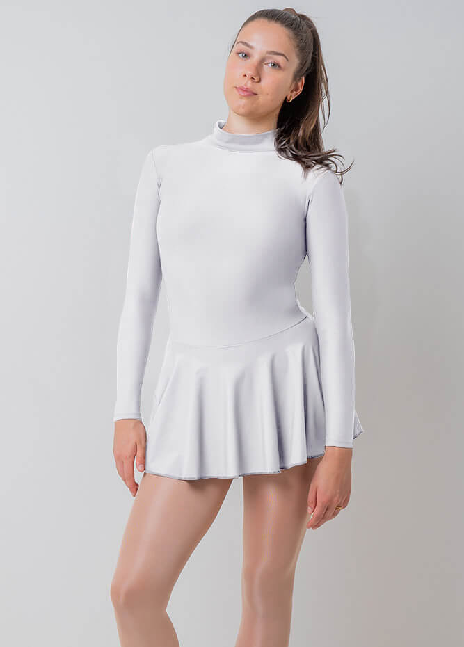 Womens Turtleneck Long Sleeve Dance Leotard with Skirt