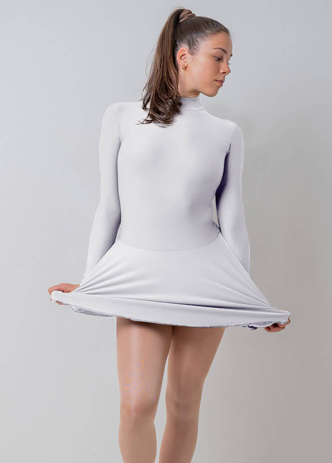 Womens Turtleneck Long Sleeve Dance Leotard with Skirt