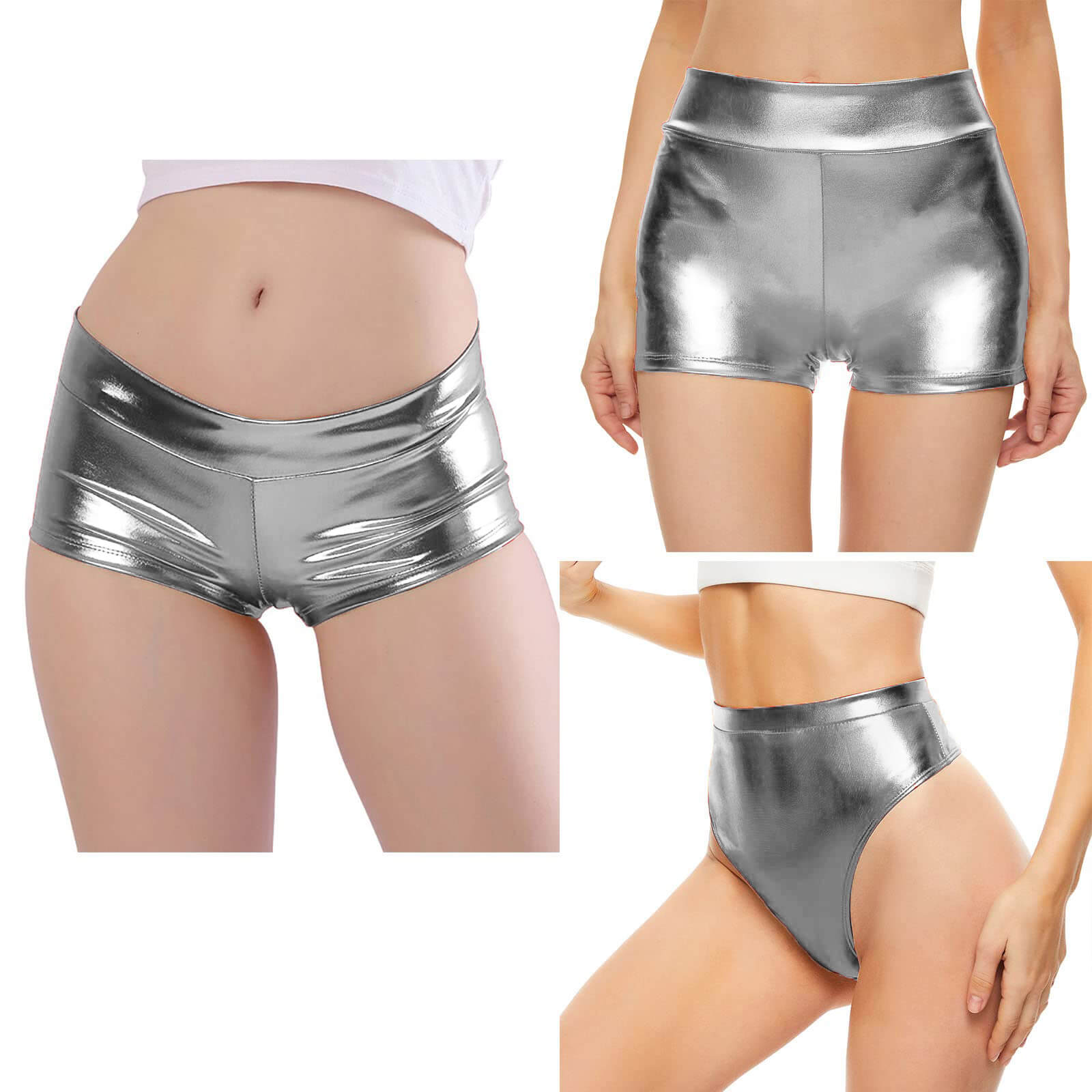 Womens 3 Pack Shiny Metallic Rave Booty Shorts